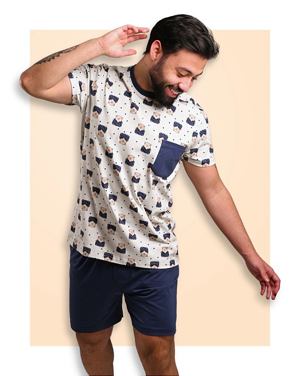 Pijama Verão Masculino em Algodão Capivara Modelo Família