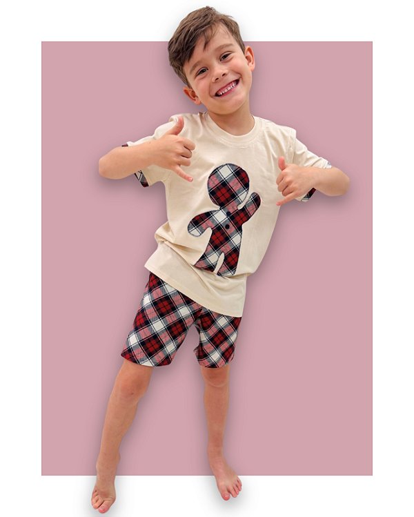 Pijama Infantil em Algodão Natal Xadrez Modelo Família