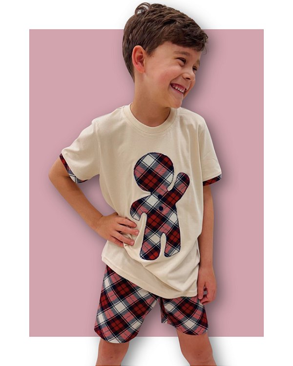 Pijama Infantil em Algodão Natal Xadrez Modelo Família