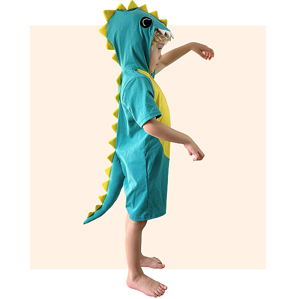 Pijama Fantasia Dinossauro Verão Infantil e Adulto Verde