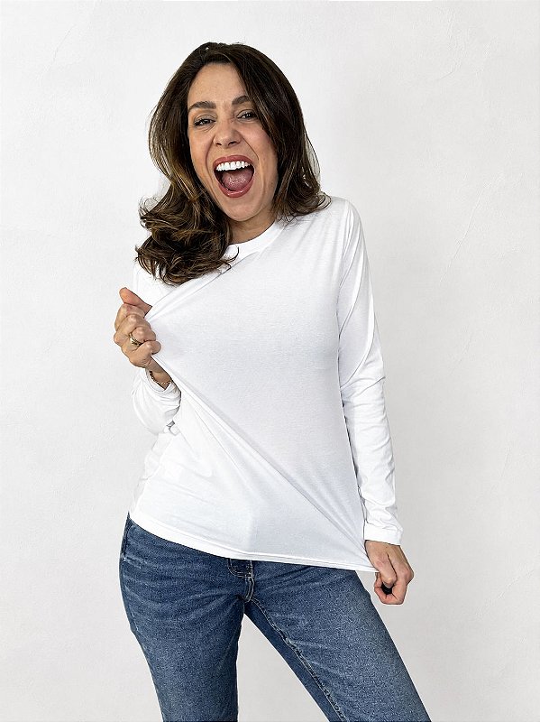 Camiseta Básica Feminina Manga Longa em Algodão