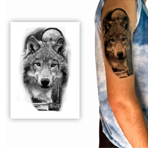 Tatuagem Temporária | Masculina 14x21 cm | Lobo