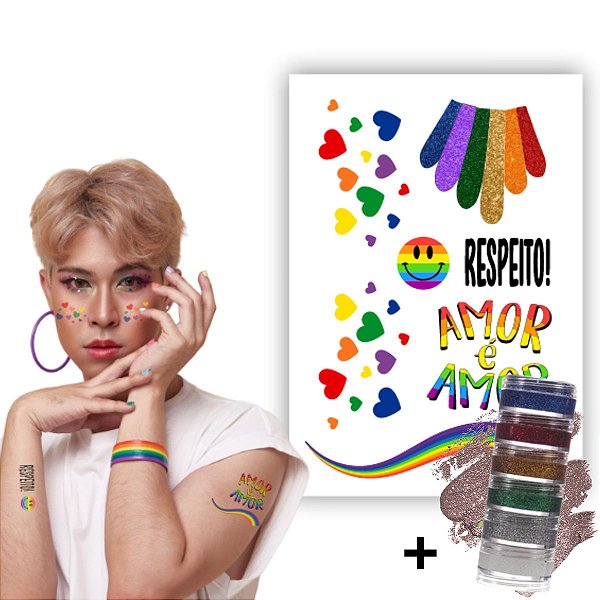 Tatuagem Temporária + Glitter Cremoso Colormake LGBT+ Carnaval