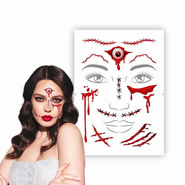 Tatuagem Temporária Halloween Cicatriz Rosto | 14x21cm 007
