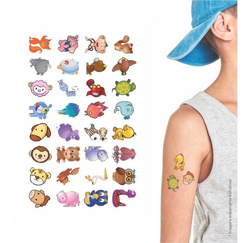 Tatuagem Temporária Infantil | Kit Festa 32 | Animais