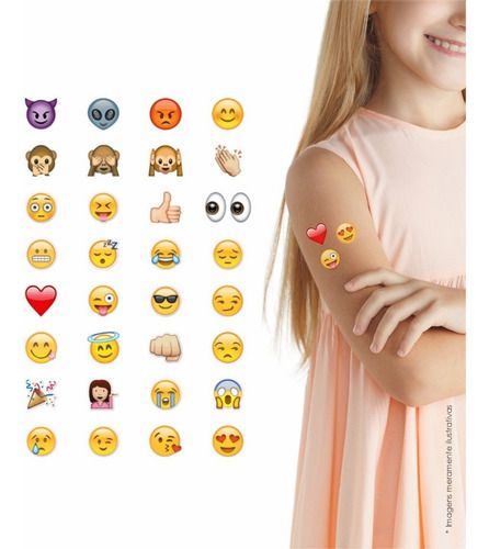 Tatuagem Temporária Infantil | Kit Festa 32 | Emojis