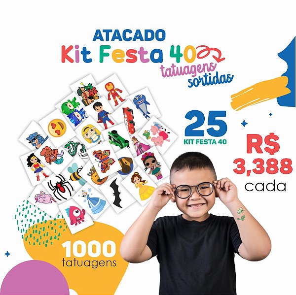 ATACADO | Tatuagem Temporária Infantil | Diversos | 1000 Tatuagens