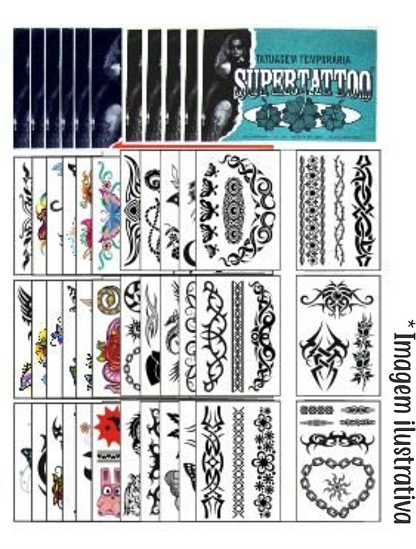 Tatuagem Temporária | Kit 1296 Tatuagens Tribais e Coloridas