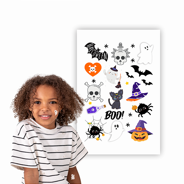 Tatuagem Temporária Halloween Fantasma e Bruxa | 10x15cm 001