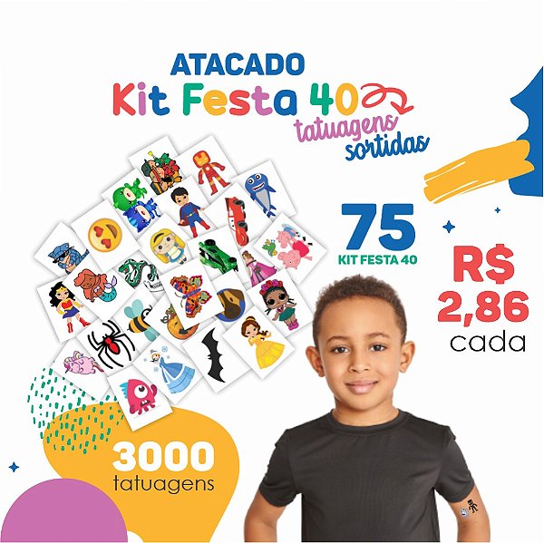 ATACADO | Tatuagem Temporária Infantil |Diversos | 3000 Tatuagens