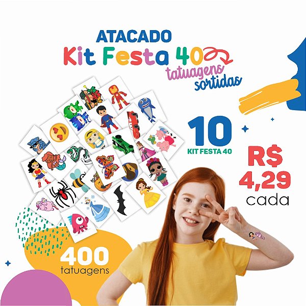 ATACADO | Tatuagem Temporária Infantil | Diversos | 400 Tatuagens