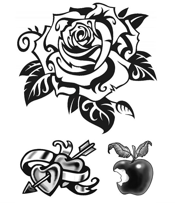 Tatuagem Temporária | TRIBAL | Flor, Coração e Maçã