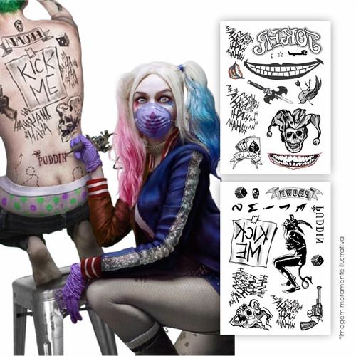 Tatuagem Temporária | Fantasia Cosplay | Coringa (Tamanho Real) 2 Folhas