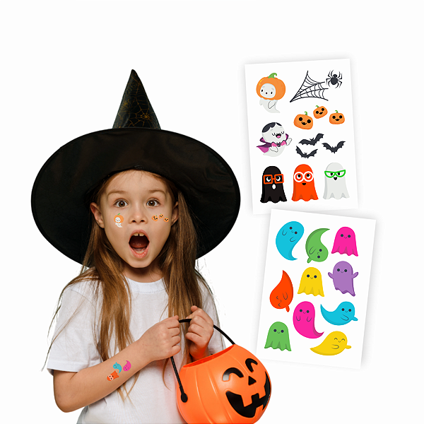 Tatuagem Temporária Infantil Banca Halloween | Fantasma Colorido