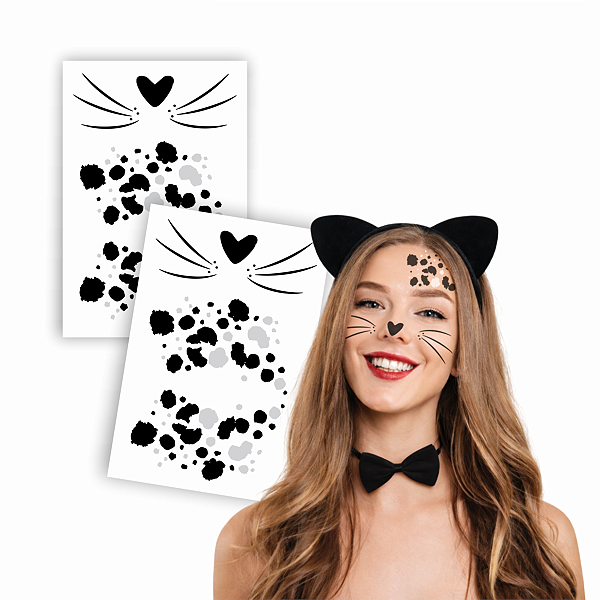 Tatuagem Temporária Gata Gatinha Mansa | Kit Festa Fantasia