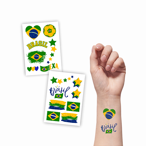 Tatuagem Temporária Torcida Copa Infantil Banca | Bandeira do Brasil