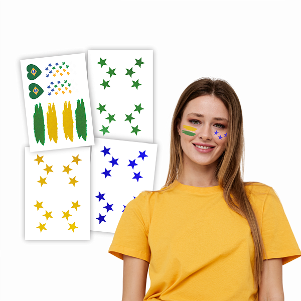 Tatuagem Temporária Metalizada Torcida Copa Infantil Banca | Estrelas