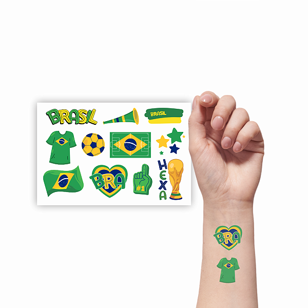 Tatuagem Temporária Torcida Copa do Mundo Futebol | Coração BRA