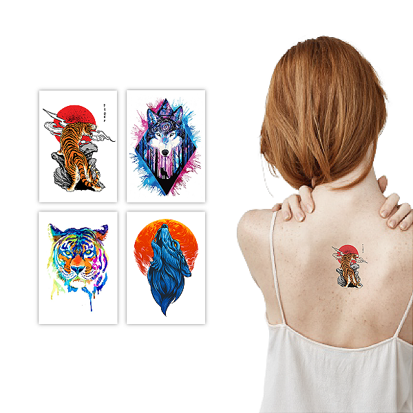 Kit Tatuagem Temporária Tigre Lobo Animais 4 Cartelas Banca