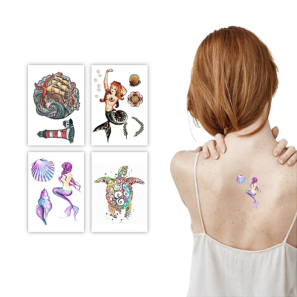Kit Tatuagem Temporária Feminina Mar Sereia 4 Cartelas Banca