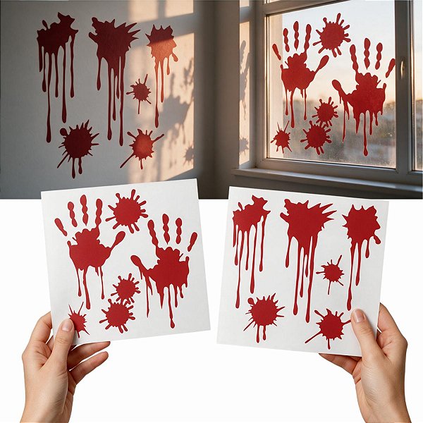 Adesivo Vinílico Transparente Mãos de Sangue Halloween