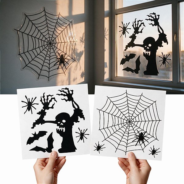 Adesivo Vinílico Transparente Zumbi Morcegos Teia de Aranha