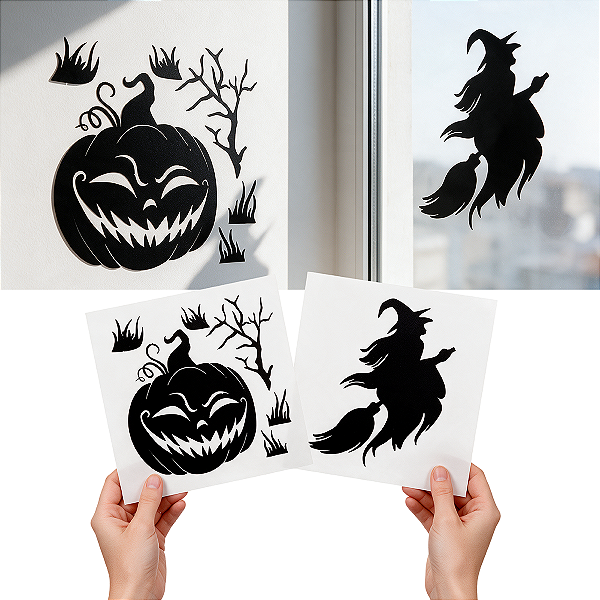 Adesivo Vinílico Transparente Bruxa Abóbora Pumpkin Aranha