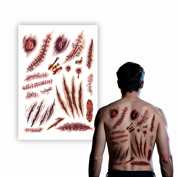 Tatuagem Temporária Terror Cicatriz Ferida Sangue Halloween 30x45cm