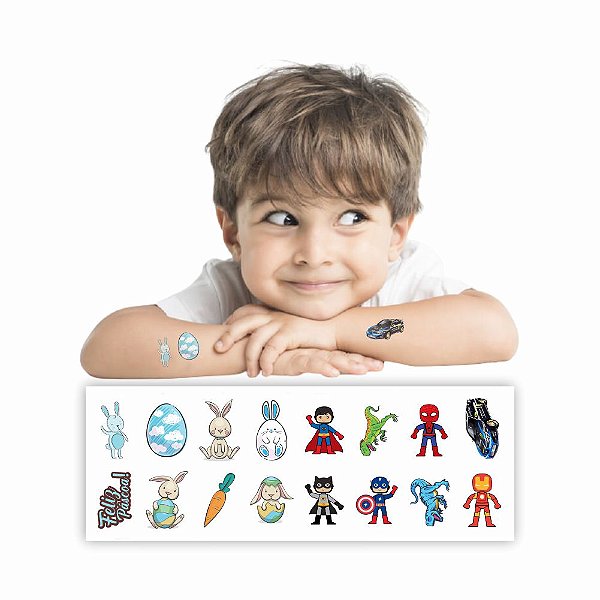 Tatuagem Temporária Infantil | Kit Festa 16 | Páscoa Menino