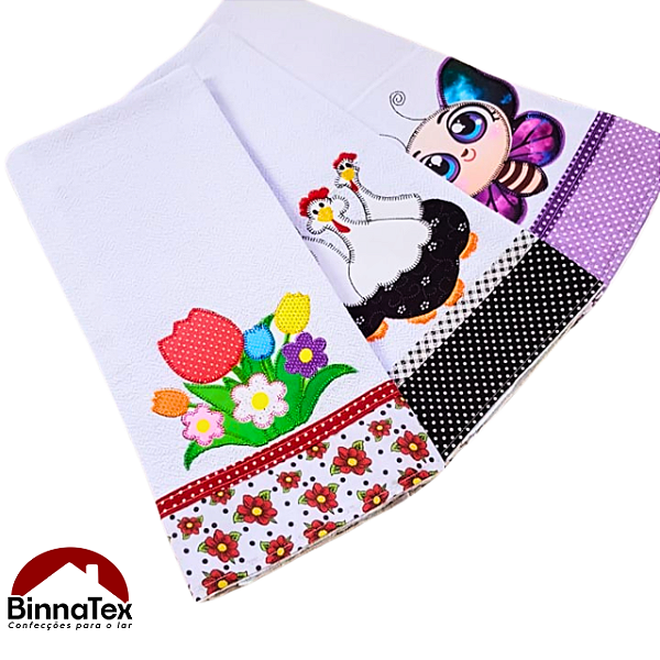 Pano de prato bordado Patchwork