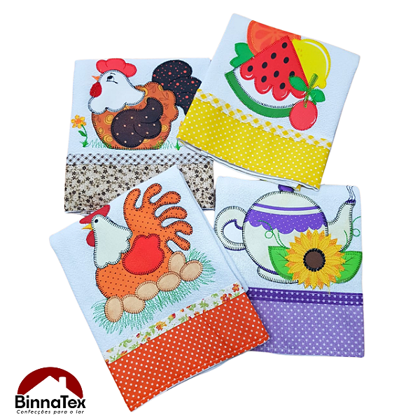 Kit 4 Panos de Prato Bordado Patcwork