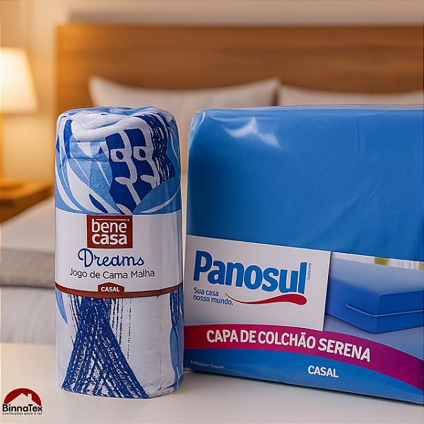 Kit Cama Casal Malha Binnatex (Jogo de Lençol Casal Malha + Capa de Colchão Casal Malha)
