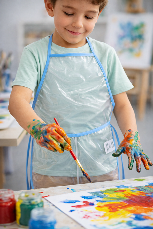 Kit 6 Aventais Infantil para pintura com bolso divisória