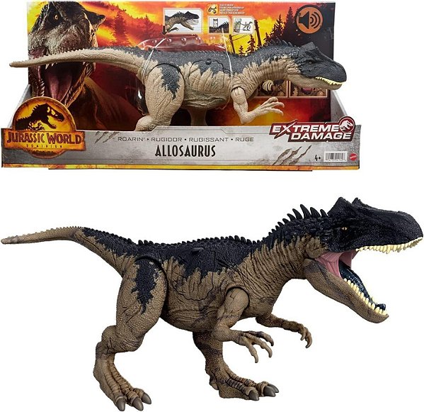 ALLOSAURUS EXTREME DAMAGE MATTEL JURASSIC WORLD  DOMINION MINIATURA DINOSSAURO CARNÍVORO
