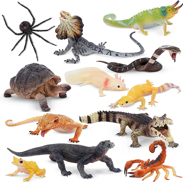 CONJUNTO DE 12 RÉPTEIS E ANIMAIS PEÇONHENTOS TOYMANY FIGURAS DE ANIMAIS SELVAGENS DE BRINQUEDO