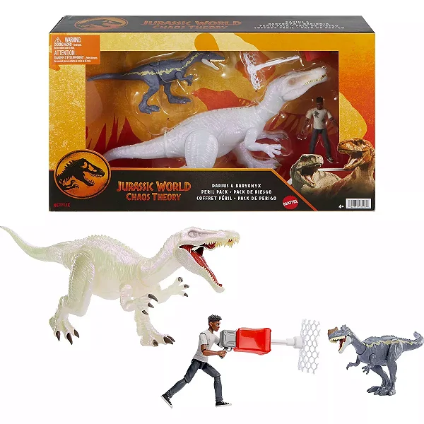 DARIUS E BARYONYX LEUCÍSTICO + MONOLOPHOSAURUS TEORIA DO CAOS MATTEL JURASSIC WORLD CHAOS THEORY MATTEL
