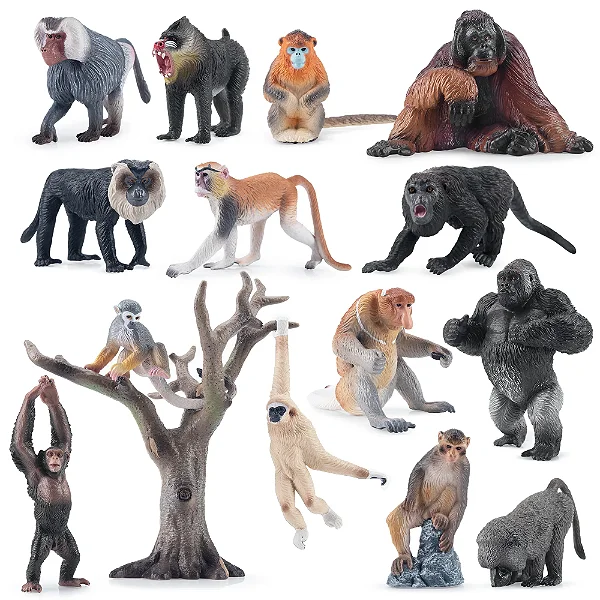 CONJUNTO DE PRIMATAS TOYMANY 15 FIGURAS DE ANIMAIS SELVAGENS DE BRINQUEDO