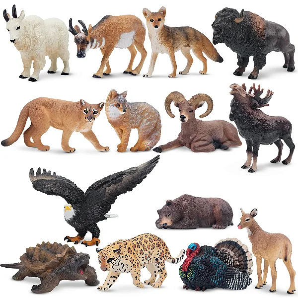 CONJUNTO DE 14 ANIMAIS NORTE AMERICANOS TOYMANY FIGURAS DE ANIMAIS MINIATURAS REALISTAS