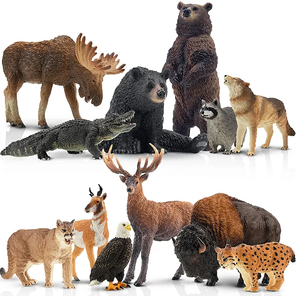 CONJUNTO DE 12 ANIMAIS DA FLORESTA NORTE AMERICANOS TOYMANY FIGURAS DE ANIMAIS MINIATURAS REALISTAS