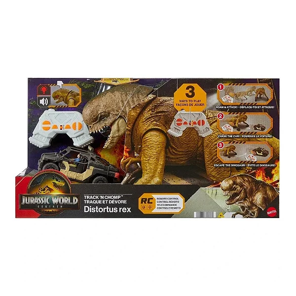 D-REX DISTORTUS REX TRACK N' CHOMP MATTEL JURASSIC WORLD REBIRTH DINOSSAURO DE CONTROLE REMOTO