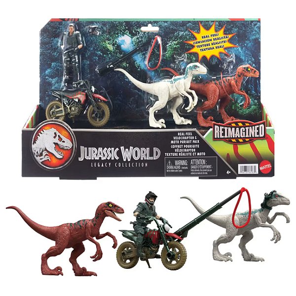 PACOTE DE PERSEGUIÇÃO DE MOTO COM OWEN E VELOCIRAPTOR JURASSIC WORLD LEGACY COLLECTION REIMAGINED MATTEL