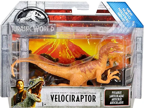 VELOCIRAPTOR ATTACK PACK LARANJA CONJUNTO DE ATAQUE FIGURA BÁSICA JURASSIC WORLD FALLEN KINGDOM MATTEL