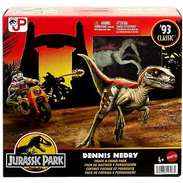 DENNIS NEDRY PACOTE DE RASTREAMENTO E CAPTURA COM VELOCIRAPTOR 93 CLASSIC MATTEL JURASSIC PARK
