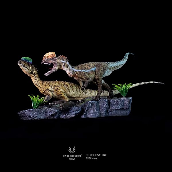 DILOPHOSAURUS HAOLONGGOOD 1:20 ESTÁTUA EM RESINA DE CASAL DE DILOFOSSAUROS COM BASE