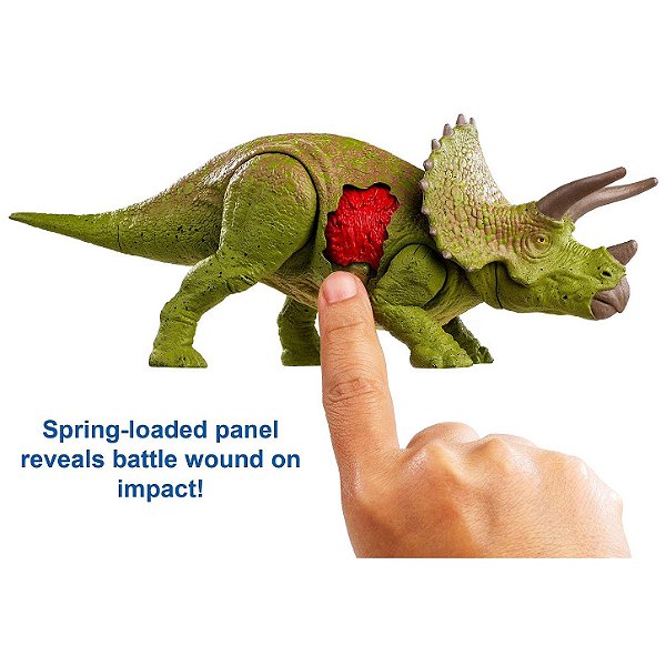 TRICERATOPS MATTEL BATTLE DAMAGE VERDE JURASSIC WORLD FALLEN KINGDOM COMBATE LETAL