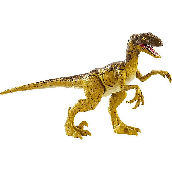 VELOCIRAPTOR MATTEL MARROM BATTLE DAMAGE JURASSIC WORLD REINO AMEAÇADO RAPTOR DANO DE BATALHA