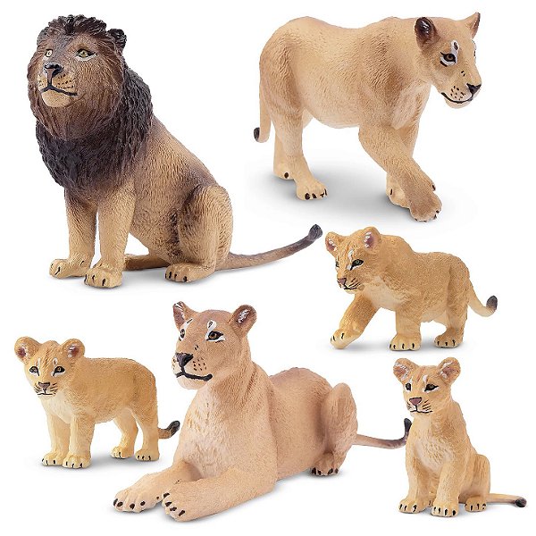 CONJUNTO DE 6 LEÕES TOYMANY FIGURAS DE FELINOS REALISTAS MINIATURAS COLECIONÁVEIS
