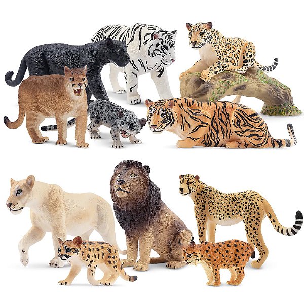 CONJUNTO DE FELINOS SELVAGENS TOYMANY 12 FIGURAS REALISTAS MINIATURAS COLECIONÁVEIS