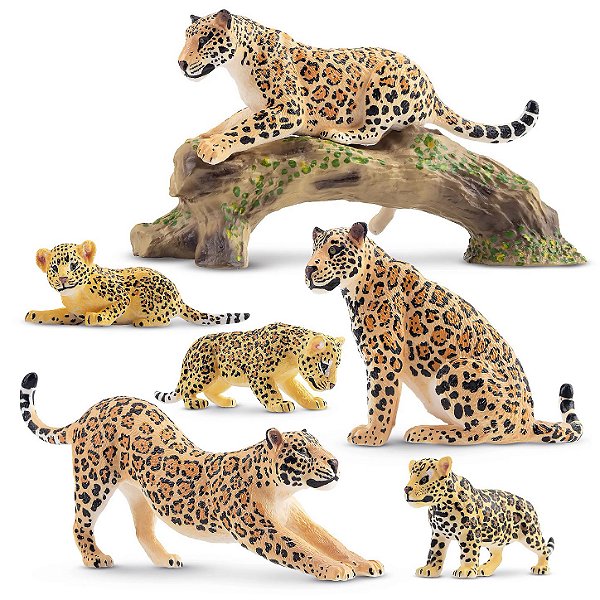CONJUNTO DE ONÇA-PINTADA TOYMANY 7 FIGURAS REALISTAS MINIATURAS COLECIONÁVEIS