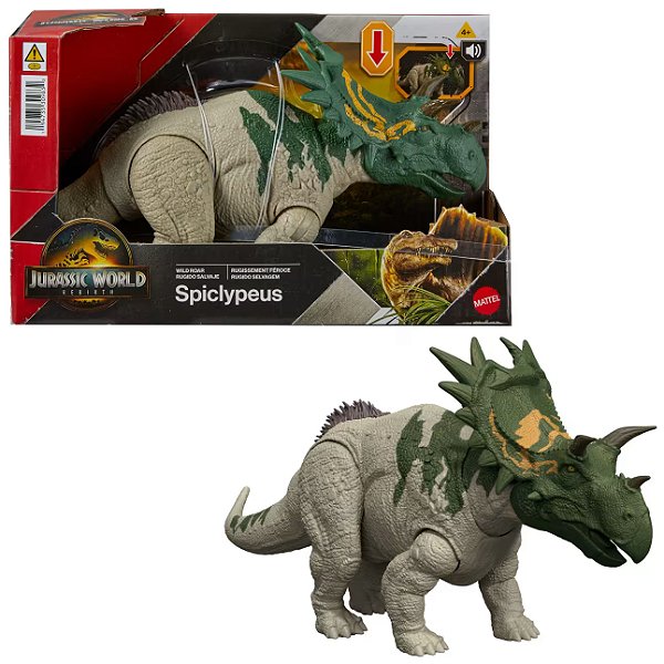 SPICLYPEUS MATTEL WILD ROAR JURASSIC WORLD REBIRTH DINO COM SOM CERATOPSÍDEO